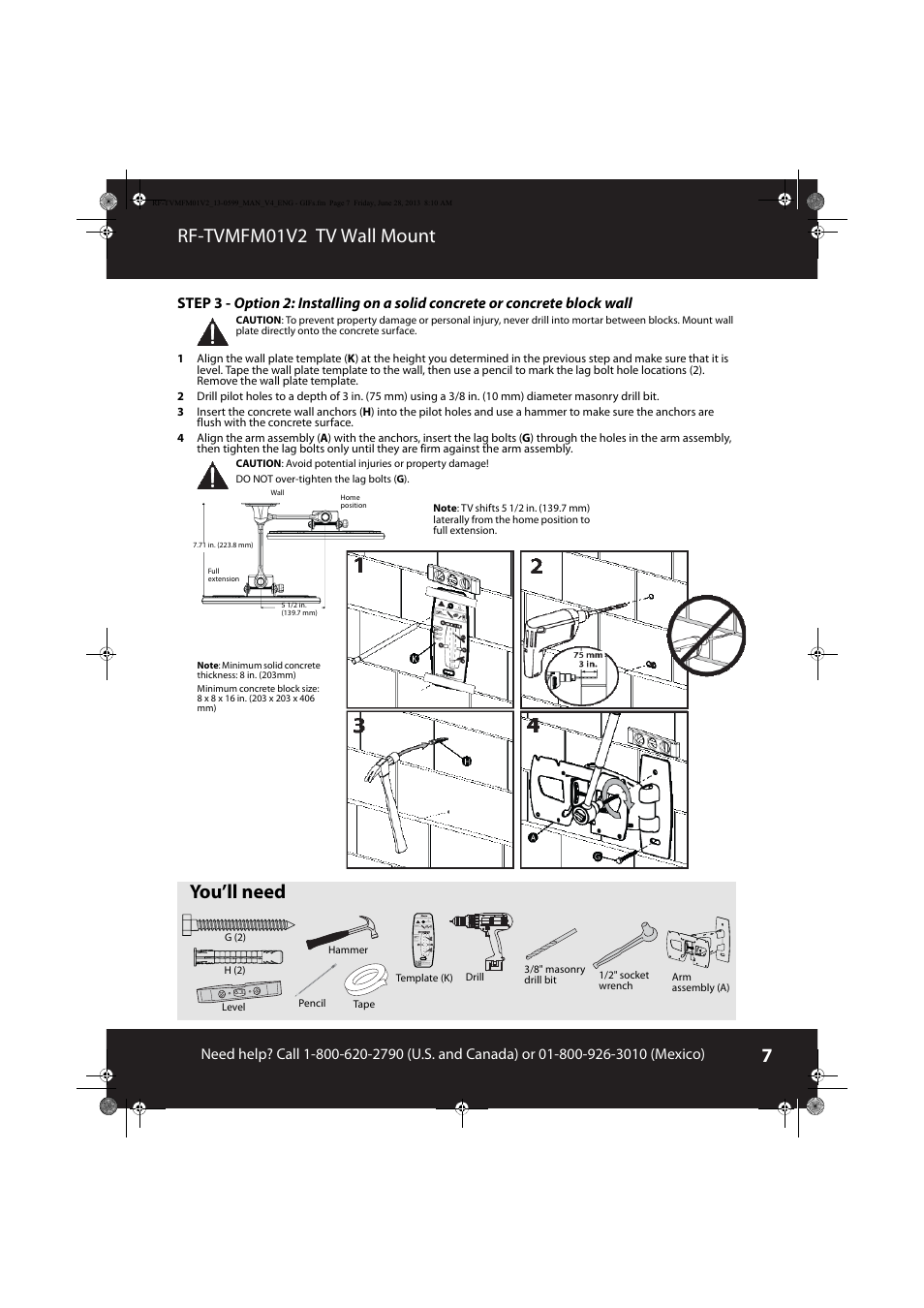 Rf-tvmfm01v2 tv wall mount, You’ll need | RocketFish RF-TVMFM01 - User Manual User Manual | Page 7 / 13