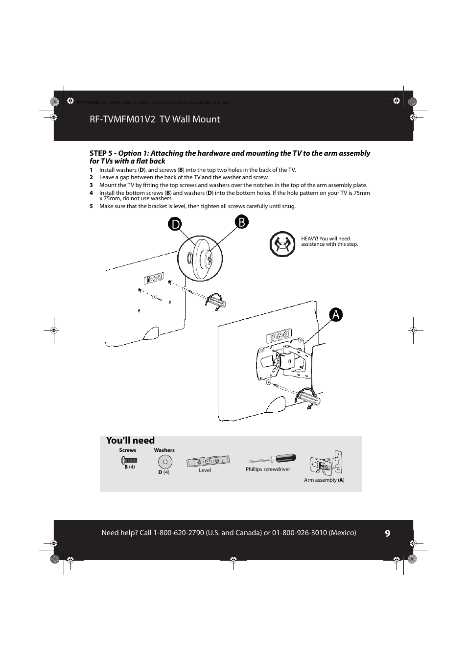 Rf-tvmfm01v2 tv wall mount, You’ll need | RocketFish RF-TVMFM01 - User Manual User Manual | Page 9 / 13