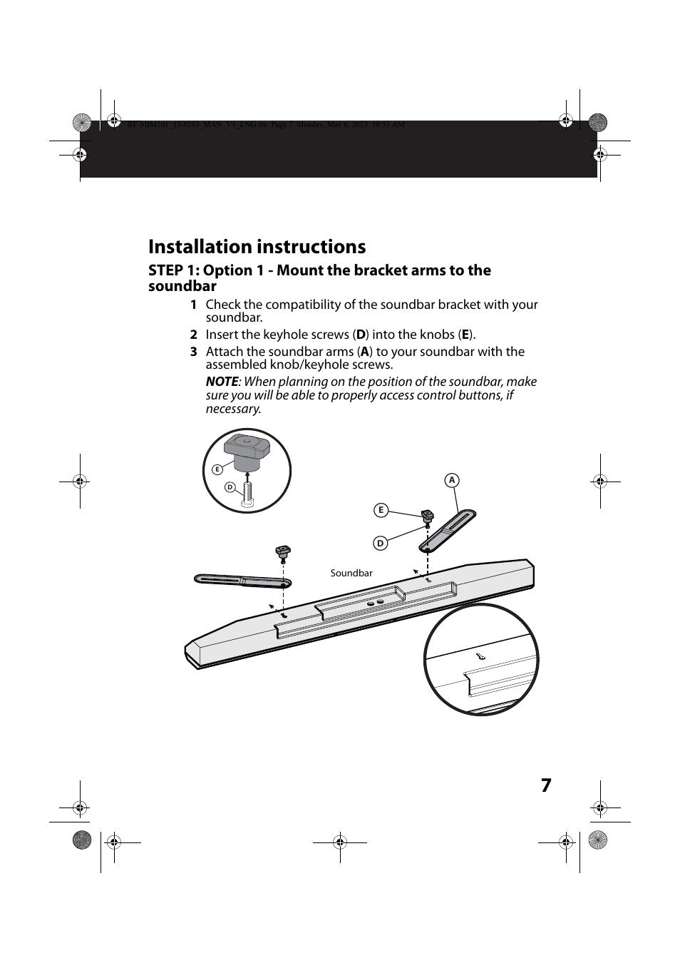 Installation instructions, Installation instructions7, 7installation instructions | RocketFish RF-SBM101 - User Manual User Manual | Page 7 / 25