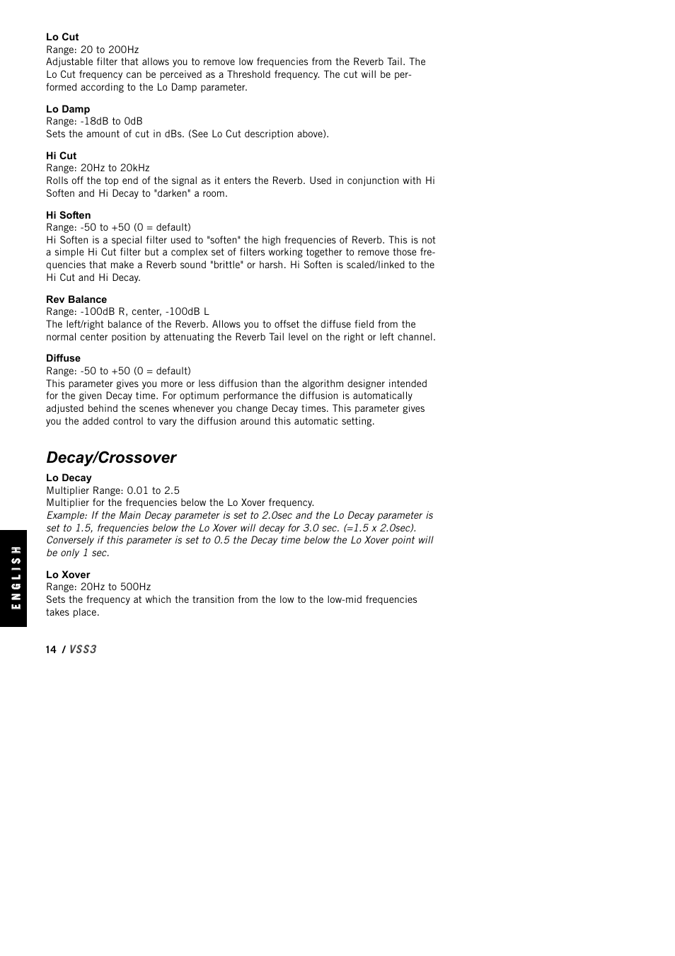 Decay/crossover | TC Electronic VSS3 TDM User Manual | Page 14 / 22