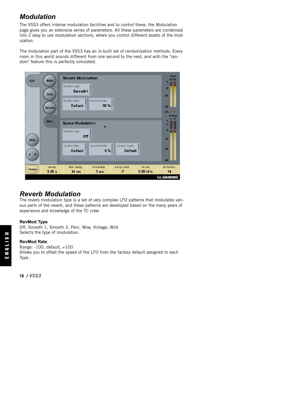 Modulation, Reverb modulation | TC Electronic VSS3 TDM User Manual | Page 16 / 22