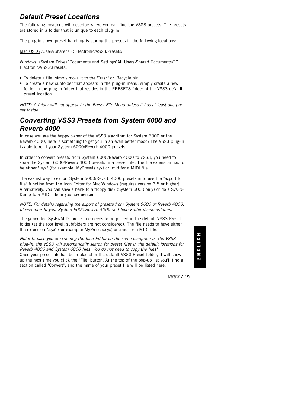 Default preset locations | TC Electronic VSS3 TDM User Manual | Page 19 / 22