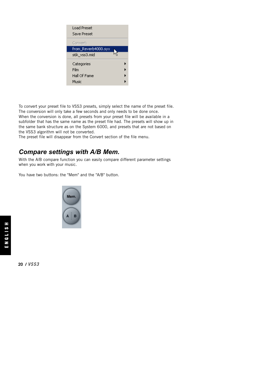Compare settings with a/b mem | TC Electronic VSS3 TDM User Manual | Page 20 / 22