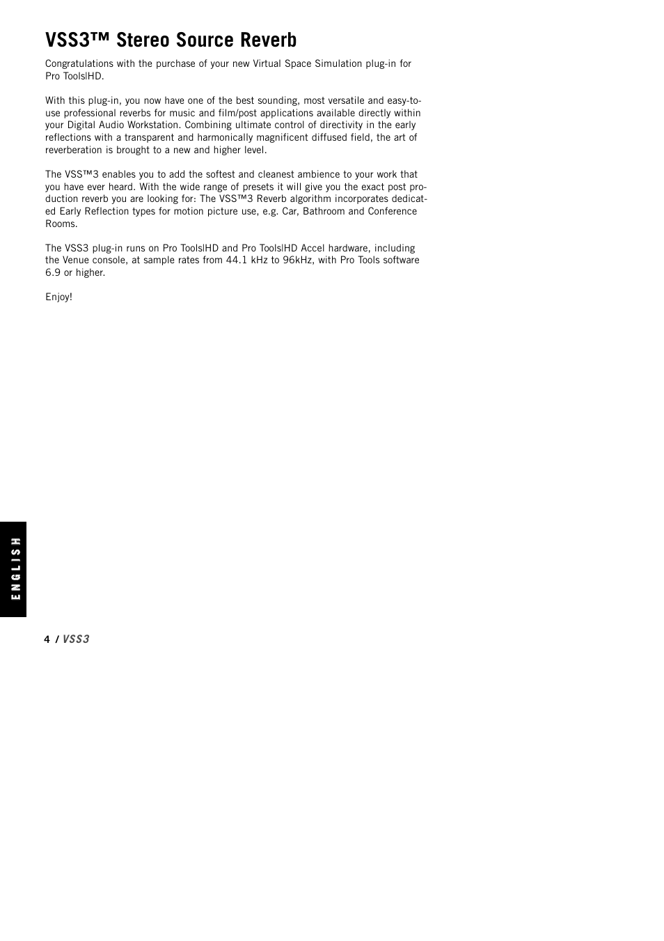 Vss3™ stereo source reverb | TC Electronic VSS3 TDM User Manual | Page 4 / 22