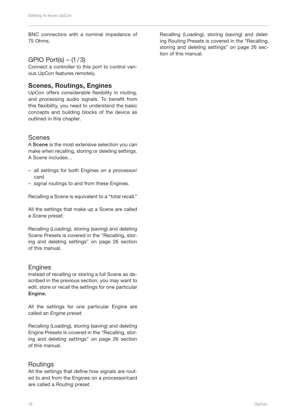 Scenes, routings, engines, Gpio port(s) – (1 / 3), Scenes | Engines, Routings | TC Electronic UpCon User Manual | Page 16 / 48