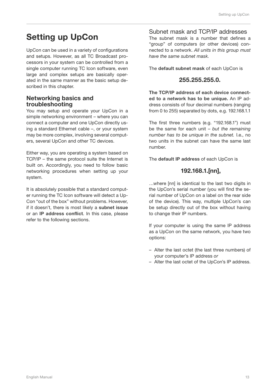 Setting up upcon, Networking basics and troubleshooting | TC Electronic UpCon User Manual | Page 17 / 48
