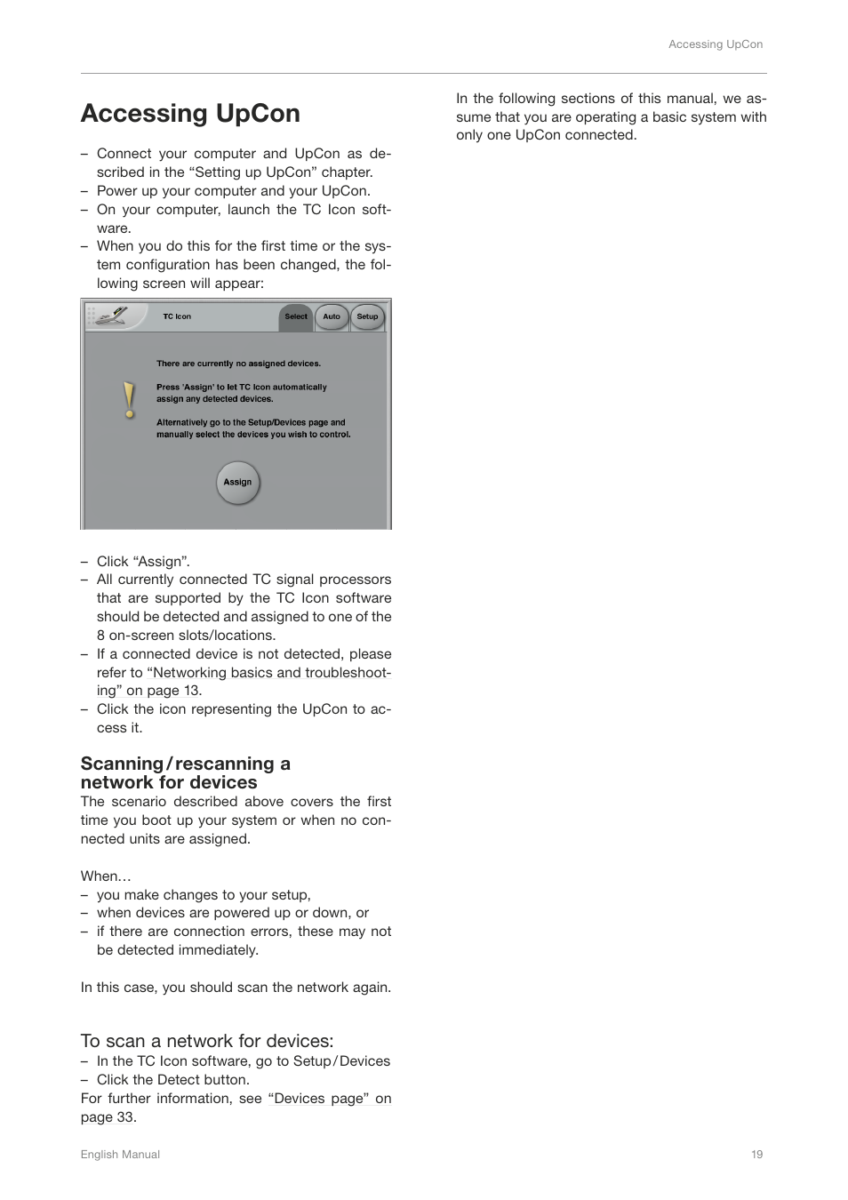 Accessing upcon, Scanning / rescanning a network for devices | TC Electronic UpCon User Manual | Page 23 / 48