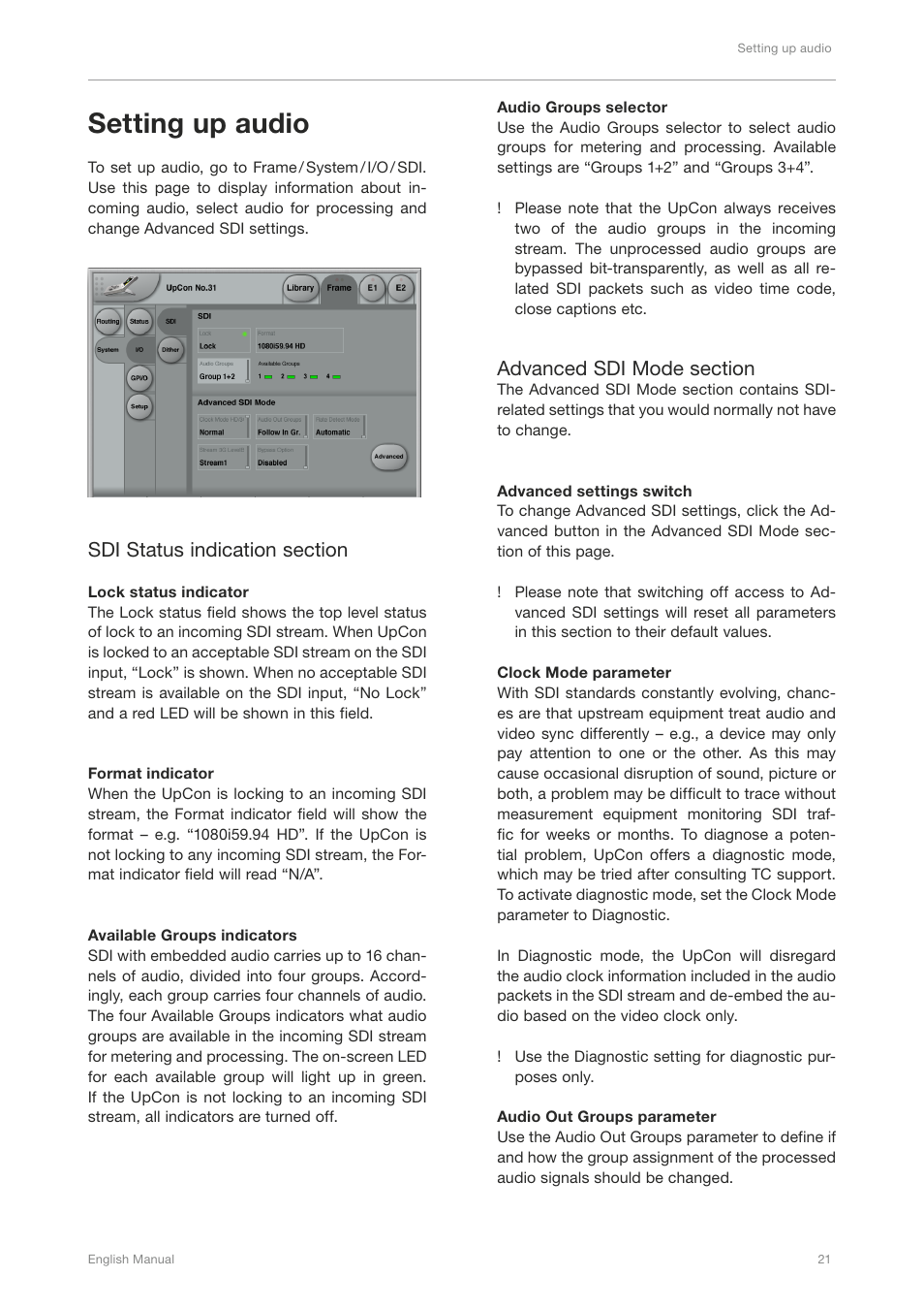 Setting up audio | TC Electronic UpCon User Manual | Page 25 / 48