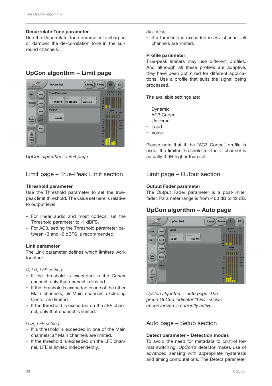 Upcon algorithm – limit page, Upcon algorithm – auto page | TC Electronic UpCon User Manual | Page 42 / 48