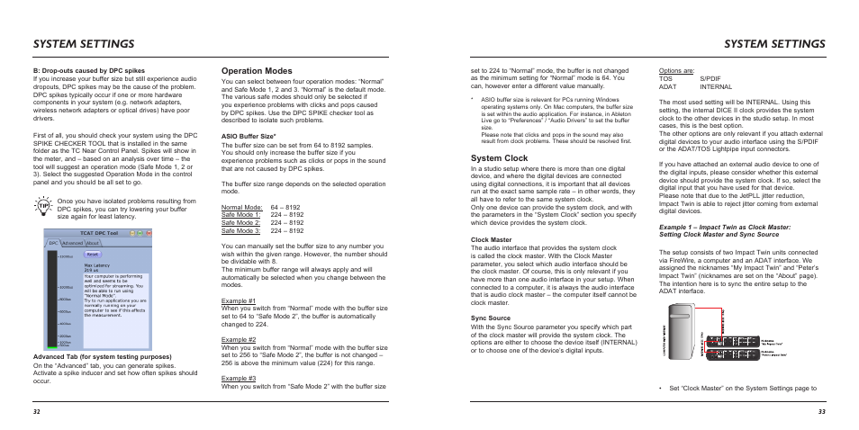 System settings, Operation modes, System clock | TC Electronic Impact Twin User Manual | Page 18 / 24