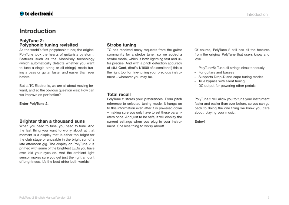 Introduction | TC Electronic PolyTune 2 User Manual | Page 5 / 13