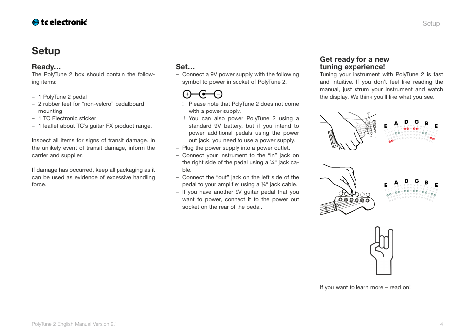 Setup | TC Electronic PolyTune 2 User Manual | Page 6 / 13