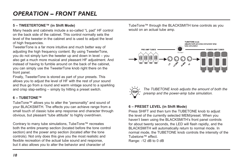 Operation – front panel | TC Electronic Blacksmith User Manual | Page 12 / 24