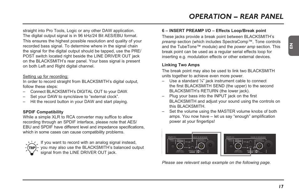 Operation – rear panel | TC Electronic Blacksmith User Manual | Page 19 / 24