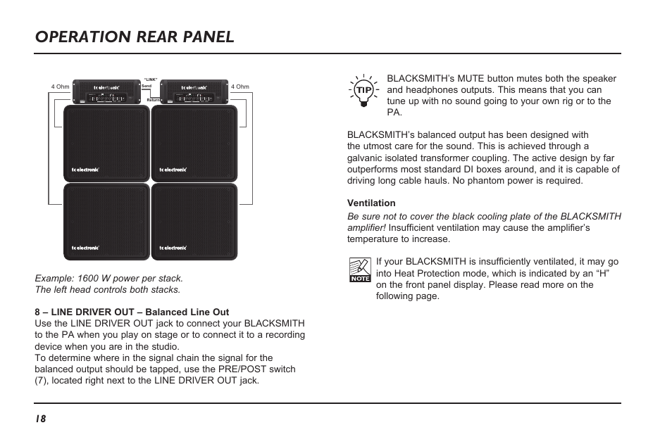 Operation rear panel | TC Electronic Blacksmith User Manual | Page 20 / 24