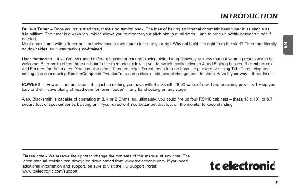 Introduction | TC Electronic Blacksmith User Manual | Page 7 / 24