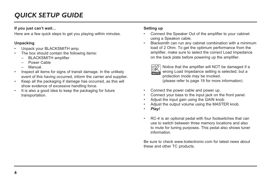 Quick setup guide | TC Electronic Blacksmith User Manual | Page 8 / 24