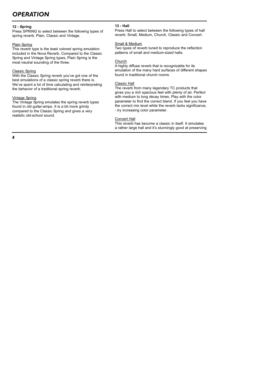 Operation | TC Electronic NR-1 Nova Reverb User Manual | Page 8 / 16