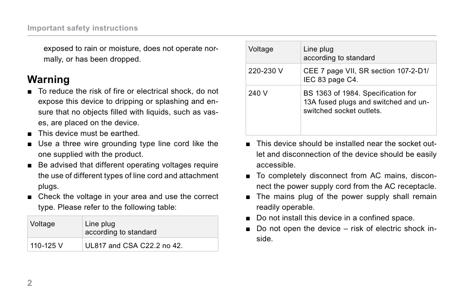 Warning | TC Electronic BG250-210 User Manual | Page 6 / 22