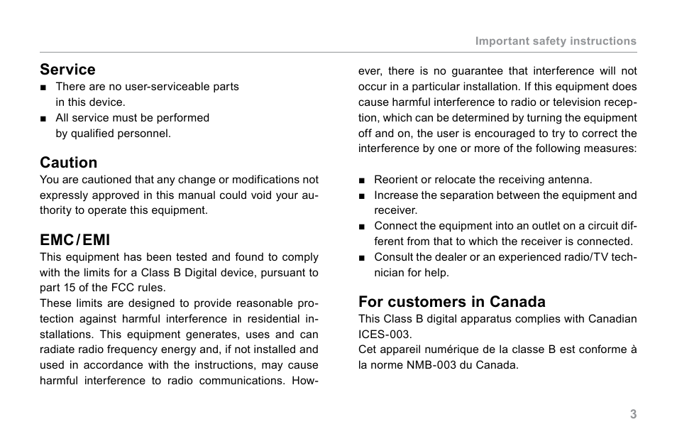 Service, Caution, Emc / emi | For customers in canada | TC Electronic BG250-210 User Manual | Page 7 / 22