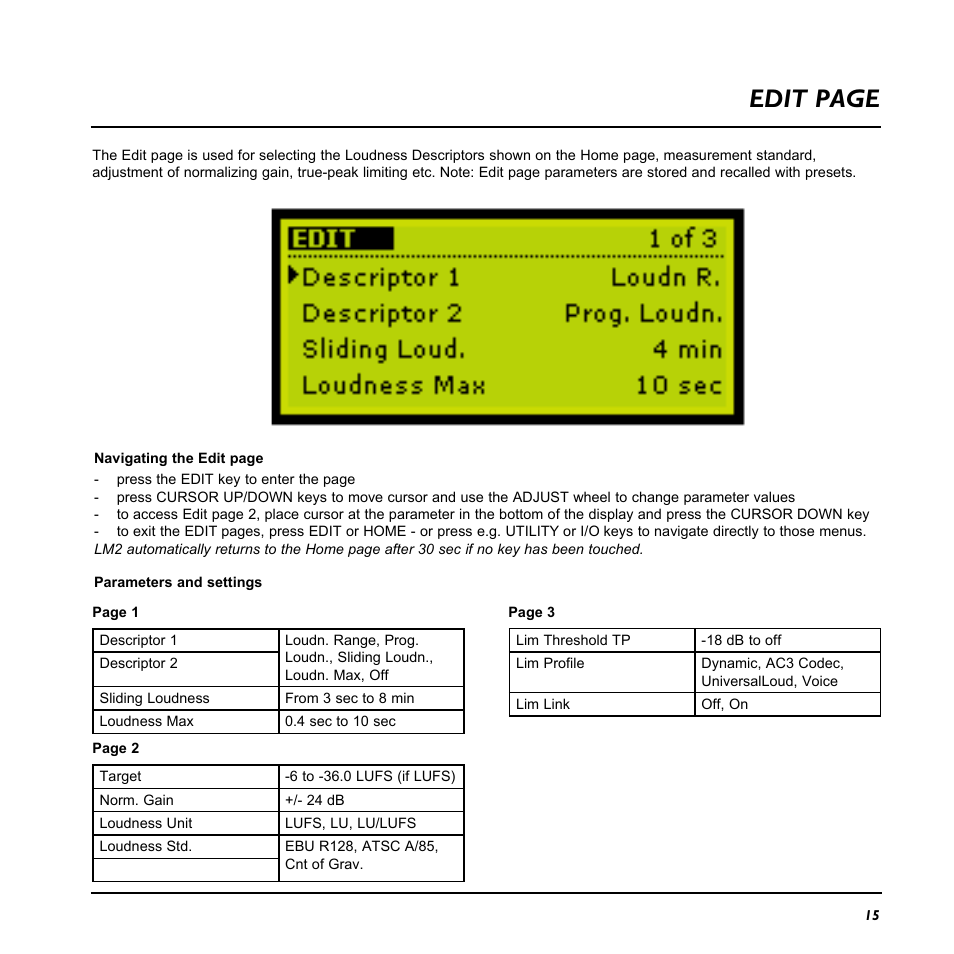 Overview edit page | TC Electronic LM2 User Manual | Page 15 / 46