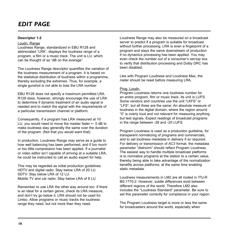 Overview edit page | TC Electronic LM2 User Manual | Page 16 / 46