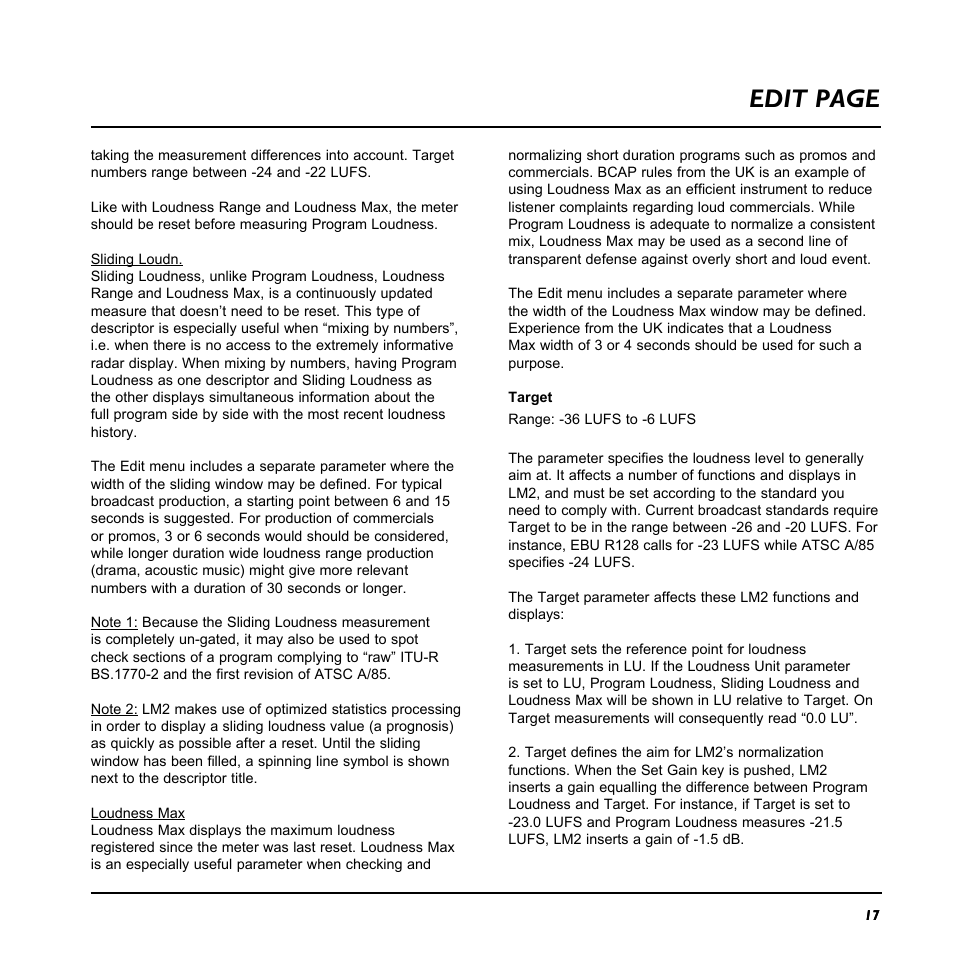 Edit page | TC Electronic LM2 User Manual | Page 17 / 46