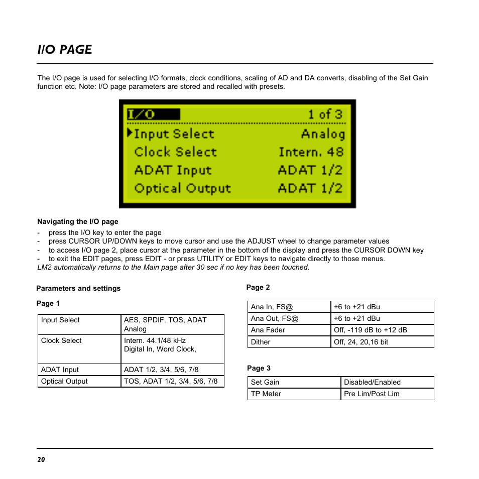 I/o page | TC Electronic LM2 User Manual | Page 20 / 46