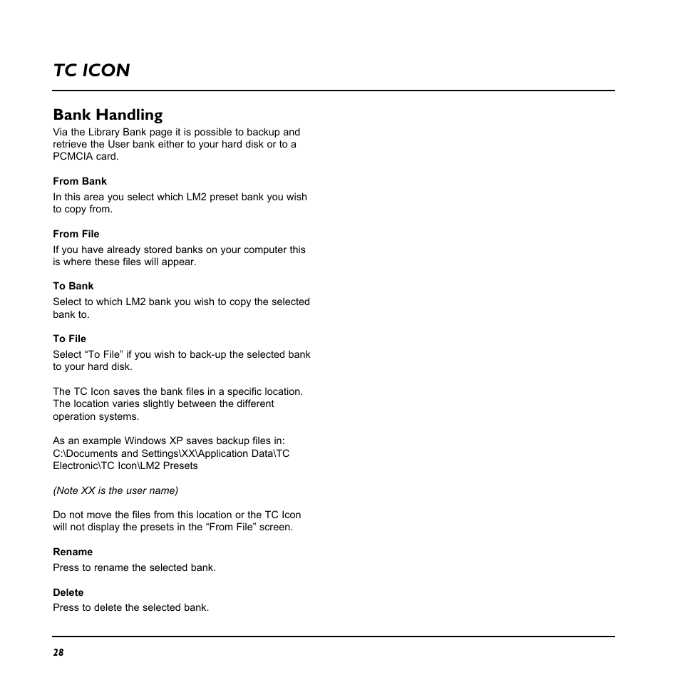 Tc icon, Bank handling | TC Electronic LM2 User Manual | Page 28 / 46