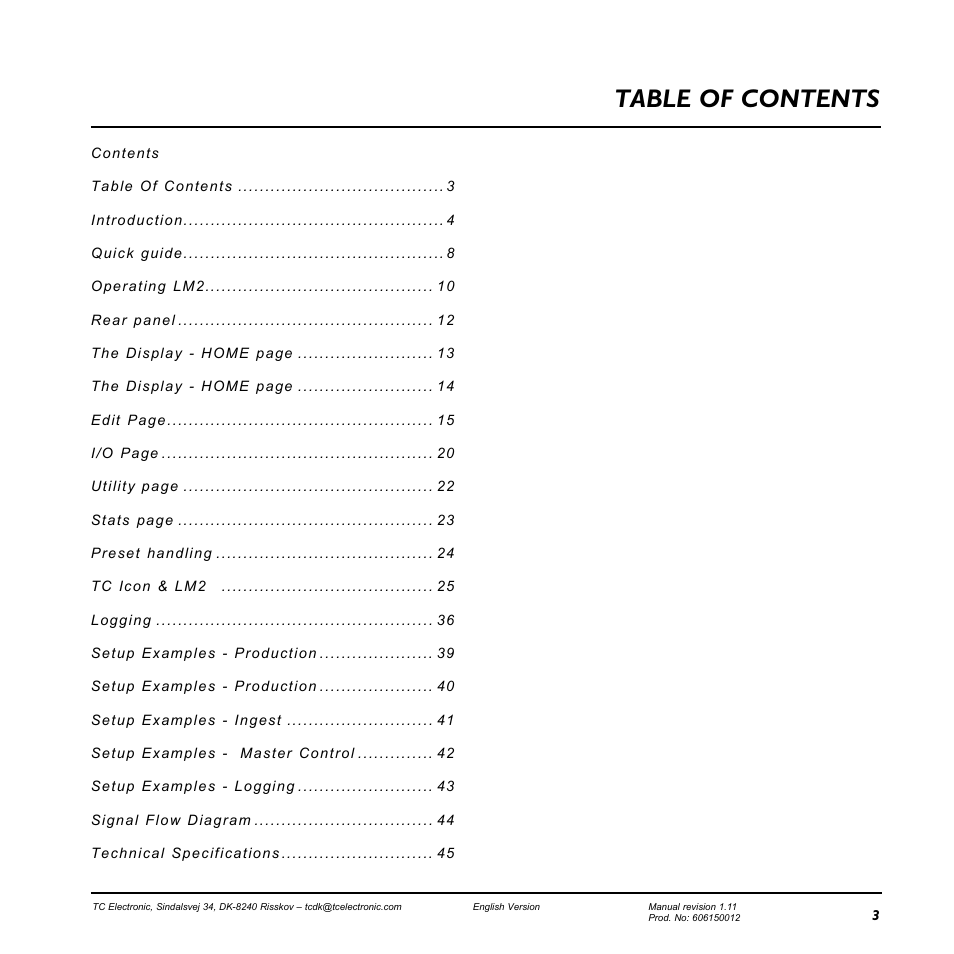 TC Electronic LM2 User Manual | Page 3 / 46