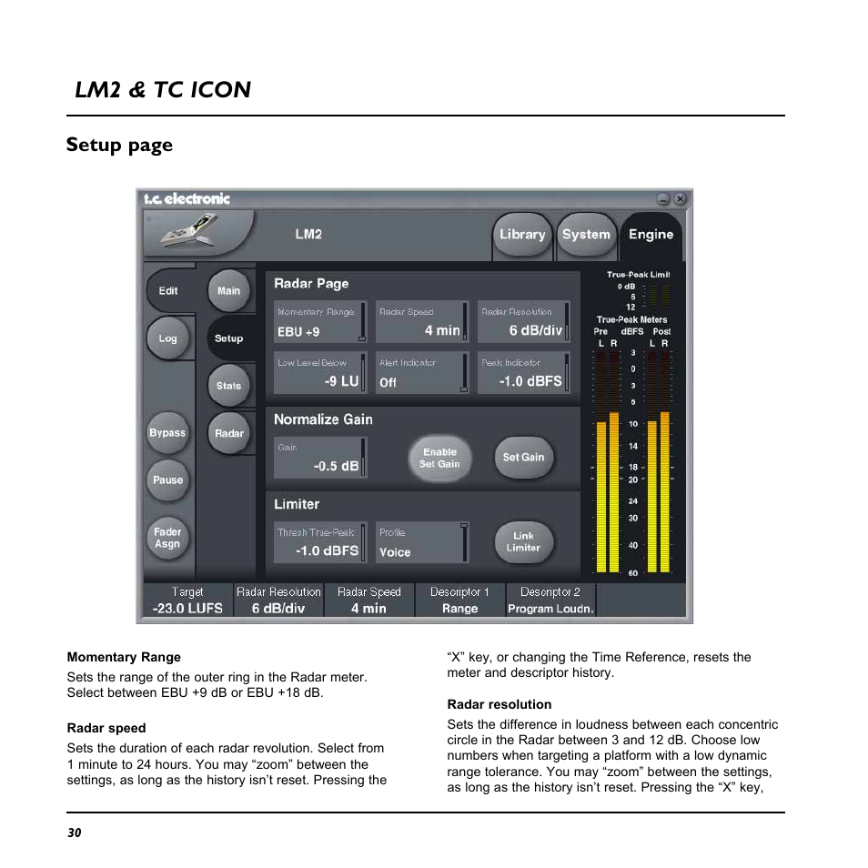Lm2 & tc icon, Setup page | TC Electronic LM2 User Manual | Page 30 / 46