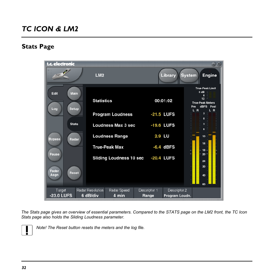 Tc icon & lm2, Stats page | TC Electronic LM2 User Manual | Page 32 / 46
