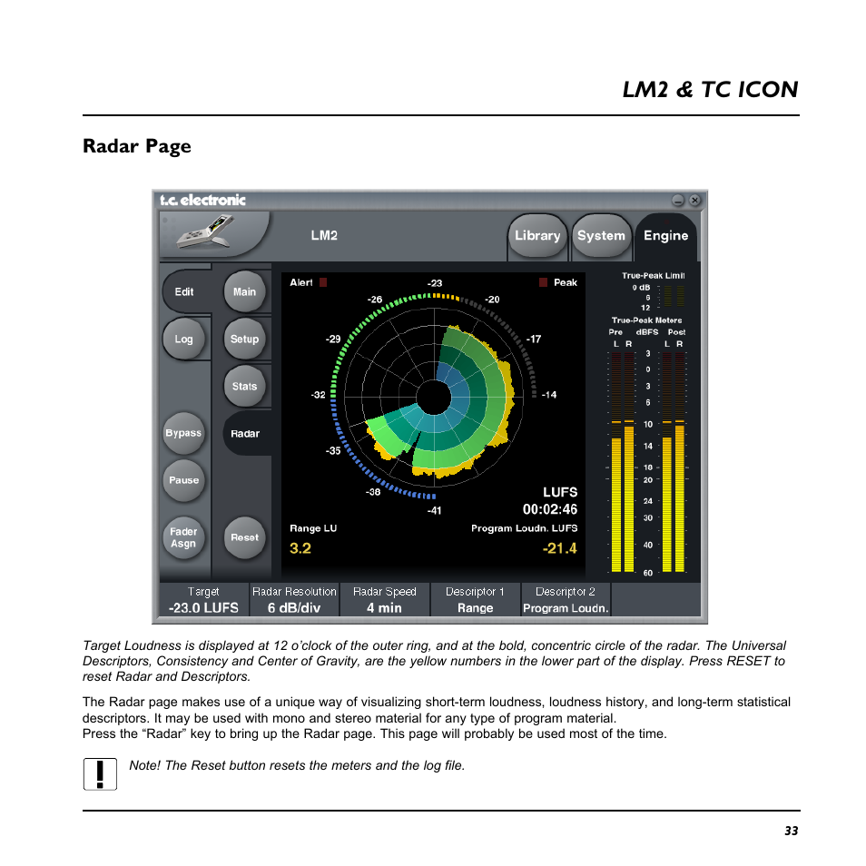 Lm2 & tc icon, Radar page | TC Electronic LM2 User Manual | Page 33 / 46