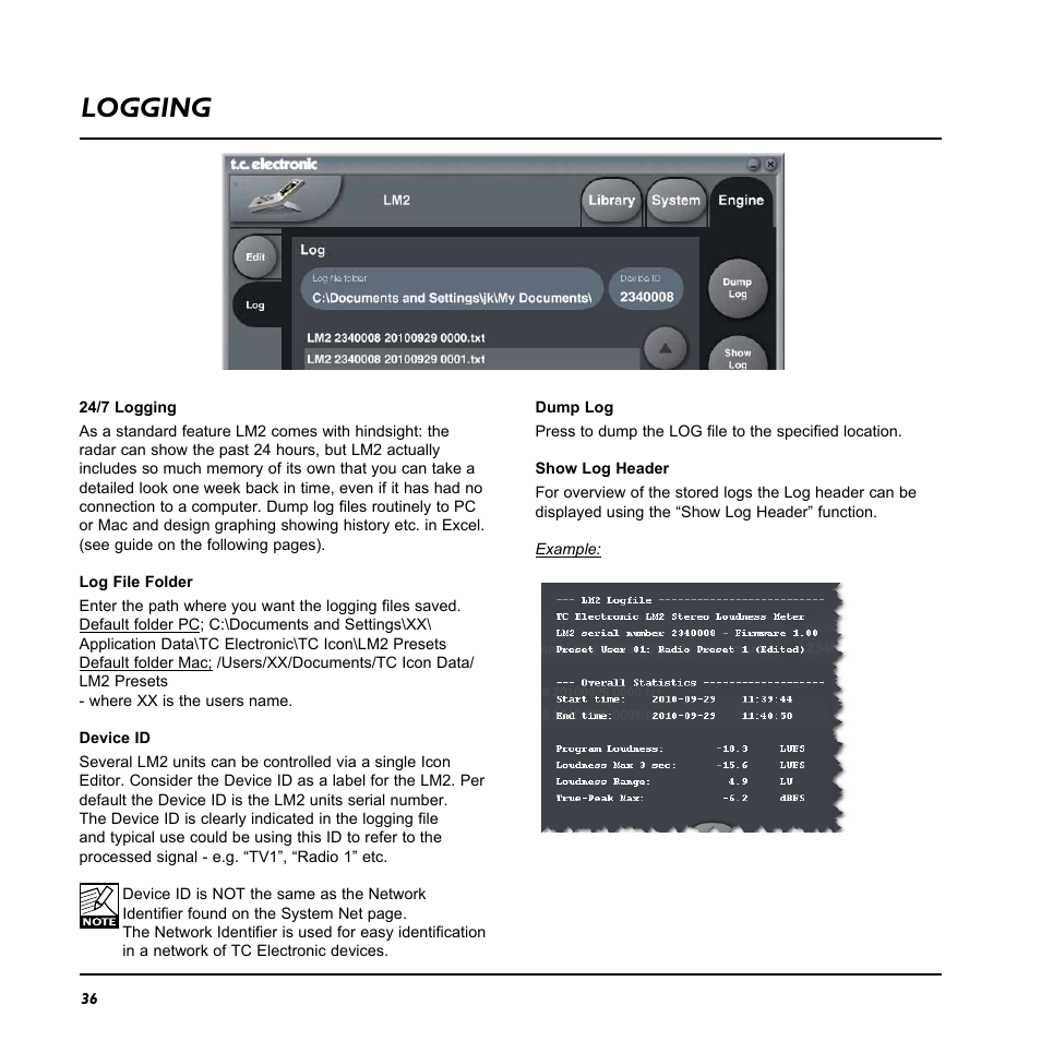 Logging | TC Electronic LM2 User Manual | Page 36 / 46