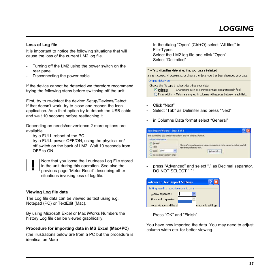 Logging | TC Electronic LM2 User Manual | Page 37 / 46