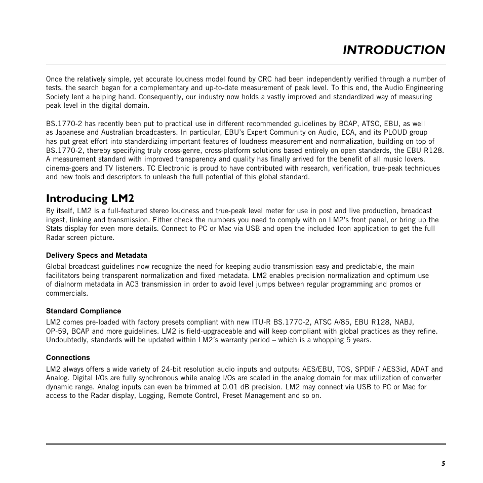 Introduction, Introducing lm2 | TC Electronic LM2 User Manual | Page 5 / 46