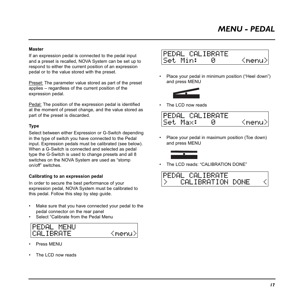 Menu - pedal | TC Electronic Nova System User Manual | Page 17 / 46