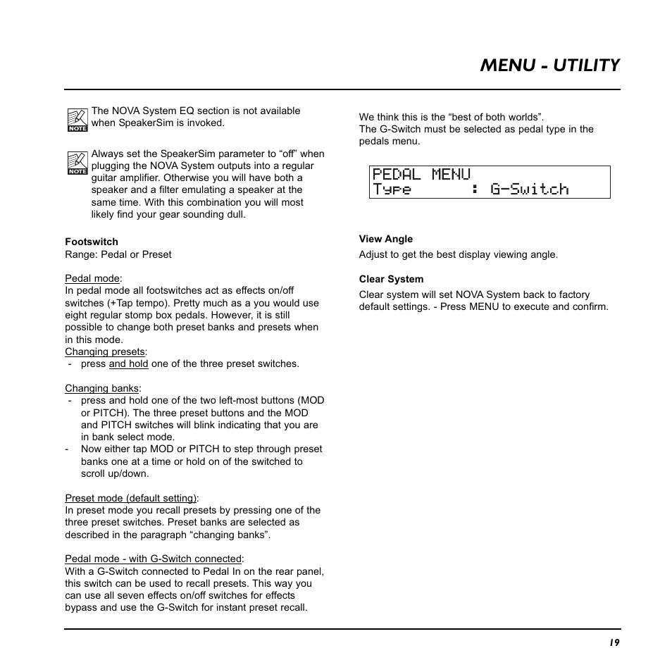 Menu - utility | TC Electronic Nova System User Manual | Page 19 / 46