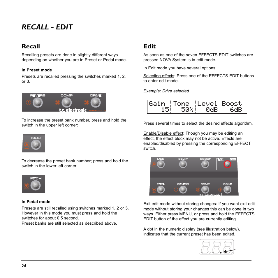 Recall - edit, Recall, Edit | TC Electronic Nova System User Manual | Page 24 / 46