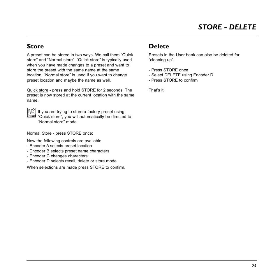 Store - delete, Store, Delete | TC Electronic Nova System User Manual | Page 25 / 46