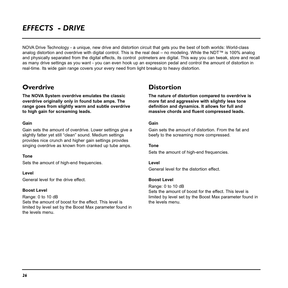 Effects - drive, Overdrive, Distortion | TC Electronic Nova System User Manual | Page 26 / 46