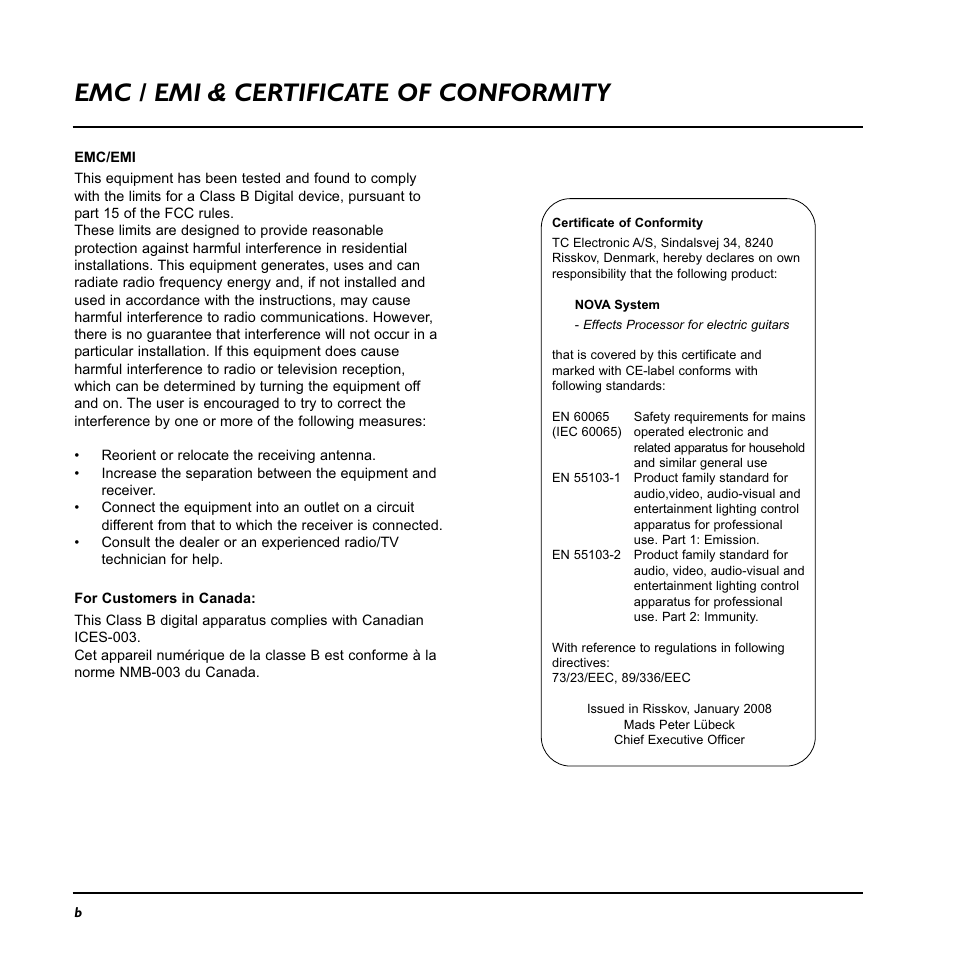 Emc / emi & certificate of conformity | TC Electronic Nova System User Manual | Page 3 / 46