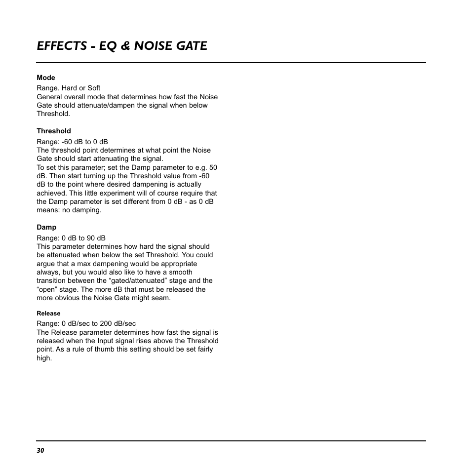 Effects - eq & noise gate | TC Electronic Nova System User Manual | Page 30 / 46