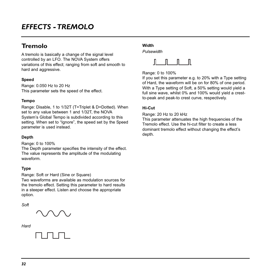 Effects - tremolo, Tremolo | TC Electronic Nova System User Manual | Page 32 / 46