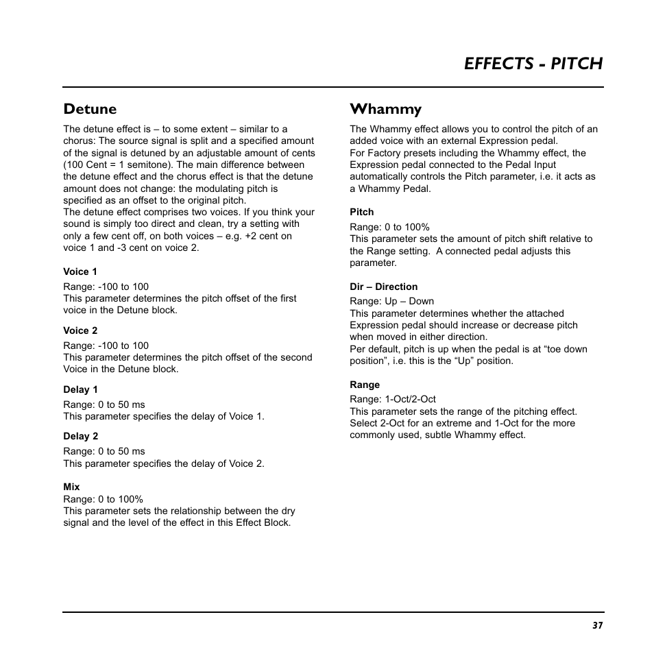 Effects - pitch, Detune, Whammy | TC Electronic Nova System User Manual | Page 37 / 46
