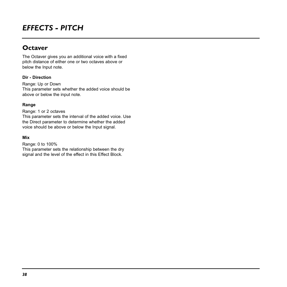 Effects - pitch, Octaver | TC Electronic Nova System User Manual | Page 38 / 46