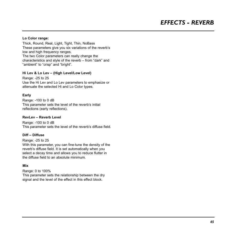 Effects - reverb | TC Electronic Nova System User Manual | Page 45 / 46