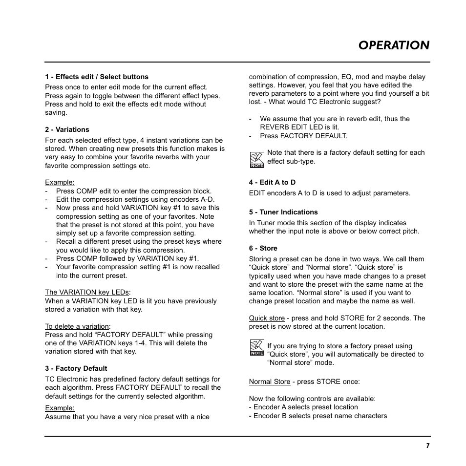 Operation | TC Electronic Nova System User Manual | Page 7 / 46