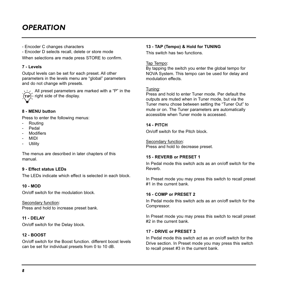 Operation | TC Electronic Nova System User Manual | Page 8 / 46