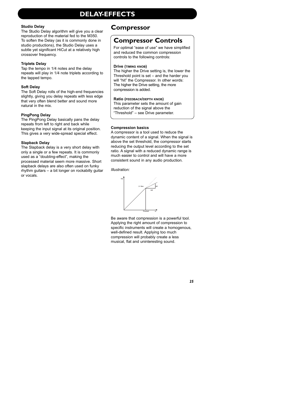 Delay-effects, Compressor, Compressor controls | TC Electronic M350 User Manual | Page 27 / 34